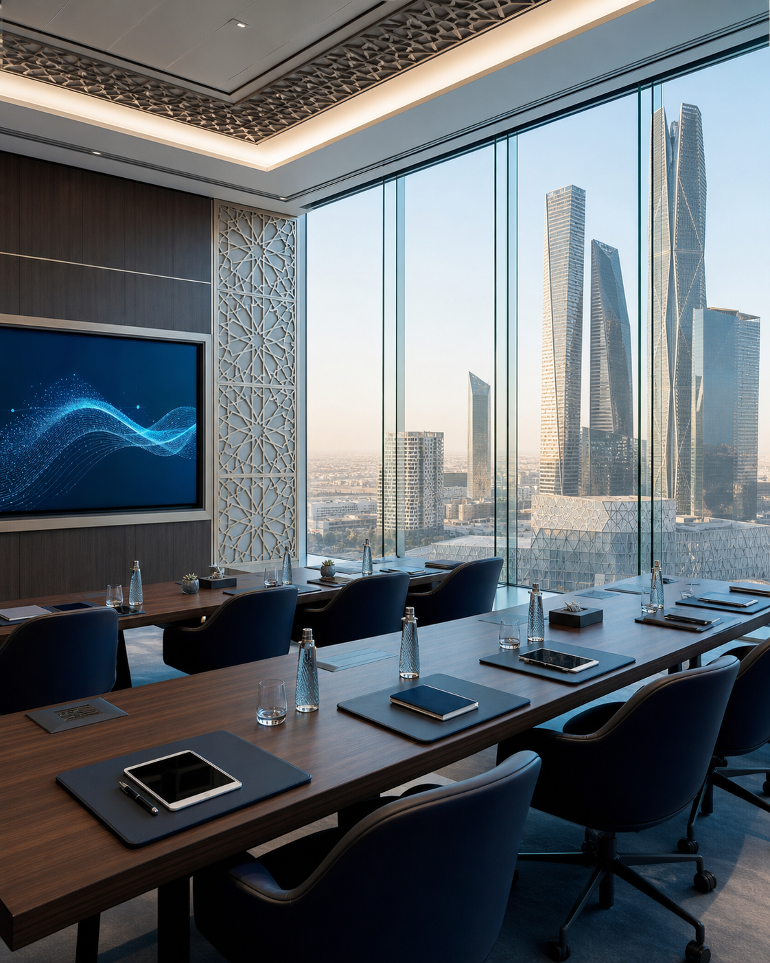 An executive training room overlooking KAFD in Riyadh